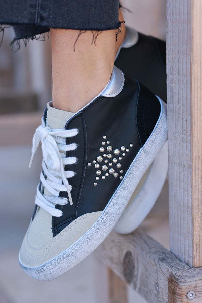 Black and Beige Star Sueded High Top Trainers