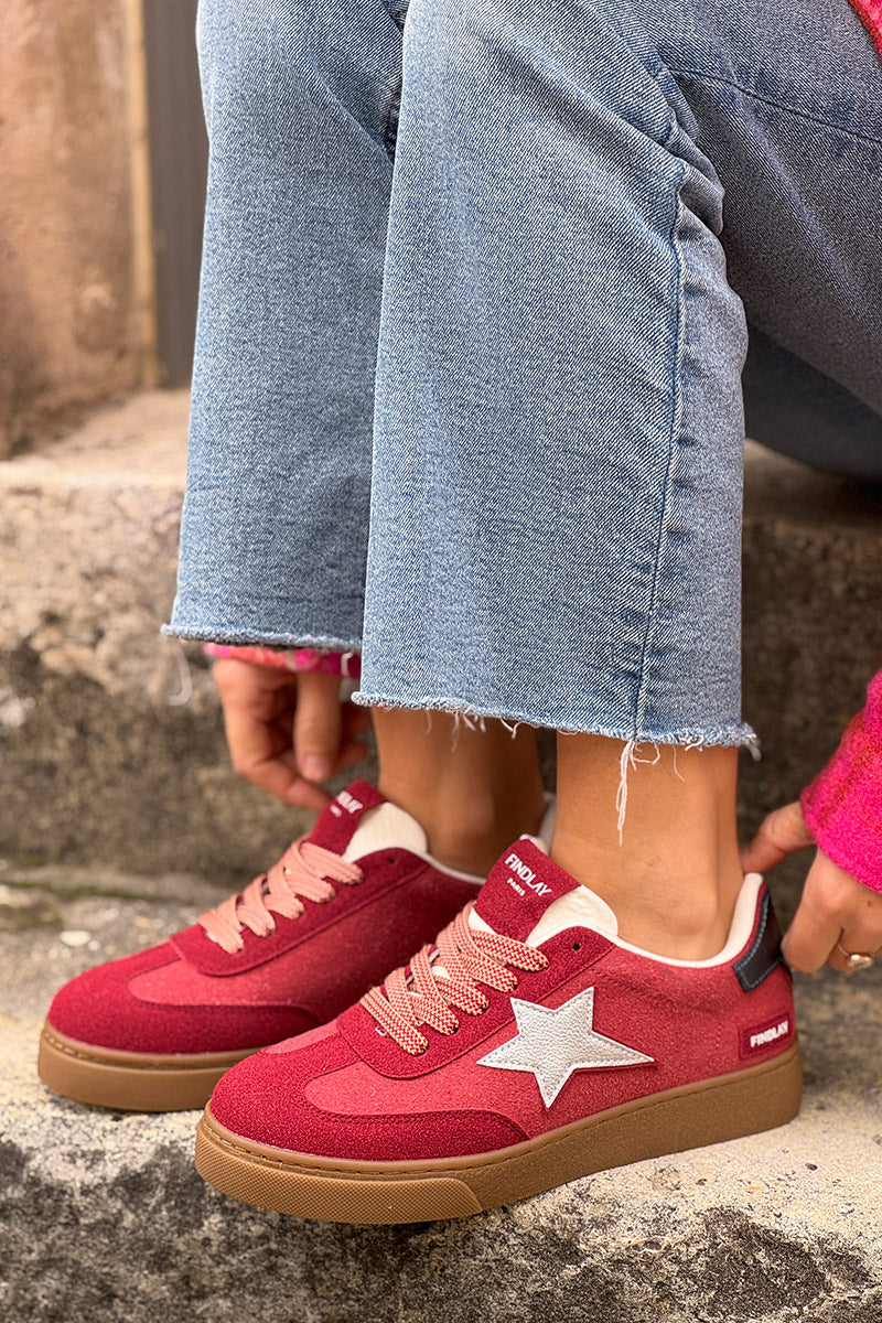 Baskets rouge bordeaux en suédine avec étoile argentée