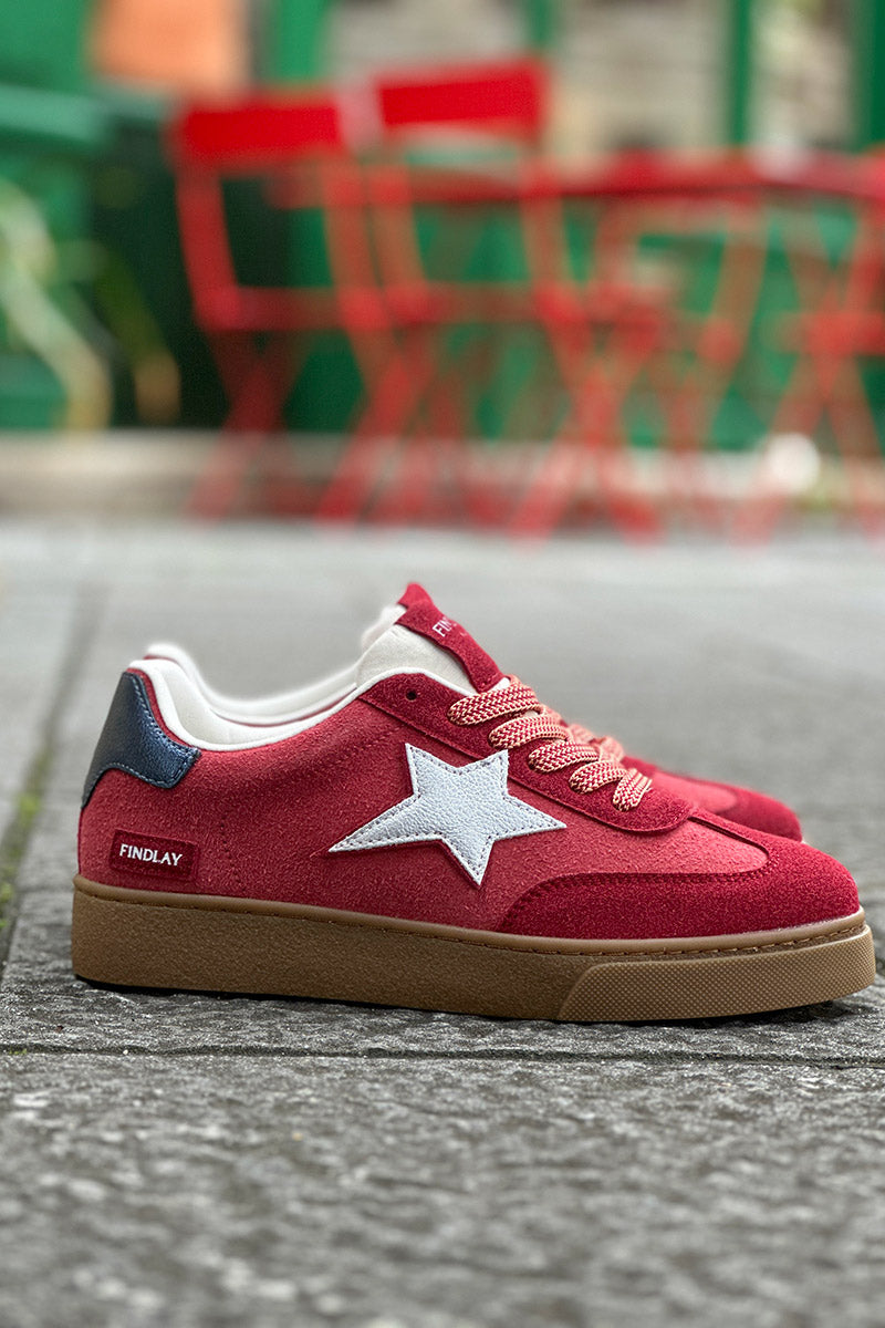 Baskets rouge bordeaux en suédine avec étoile argentée