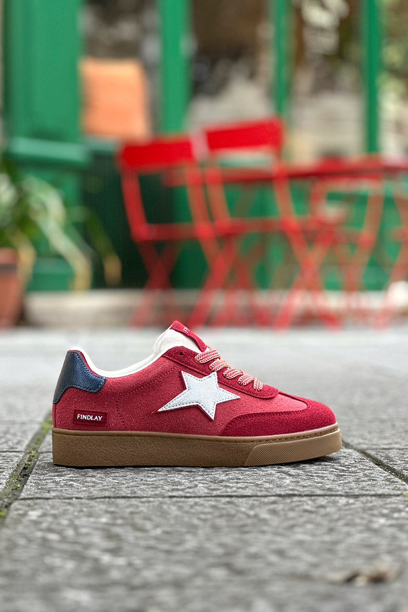 Baskets rouge bordeaux en suédine avec étoile argentée