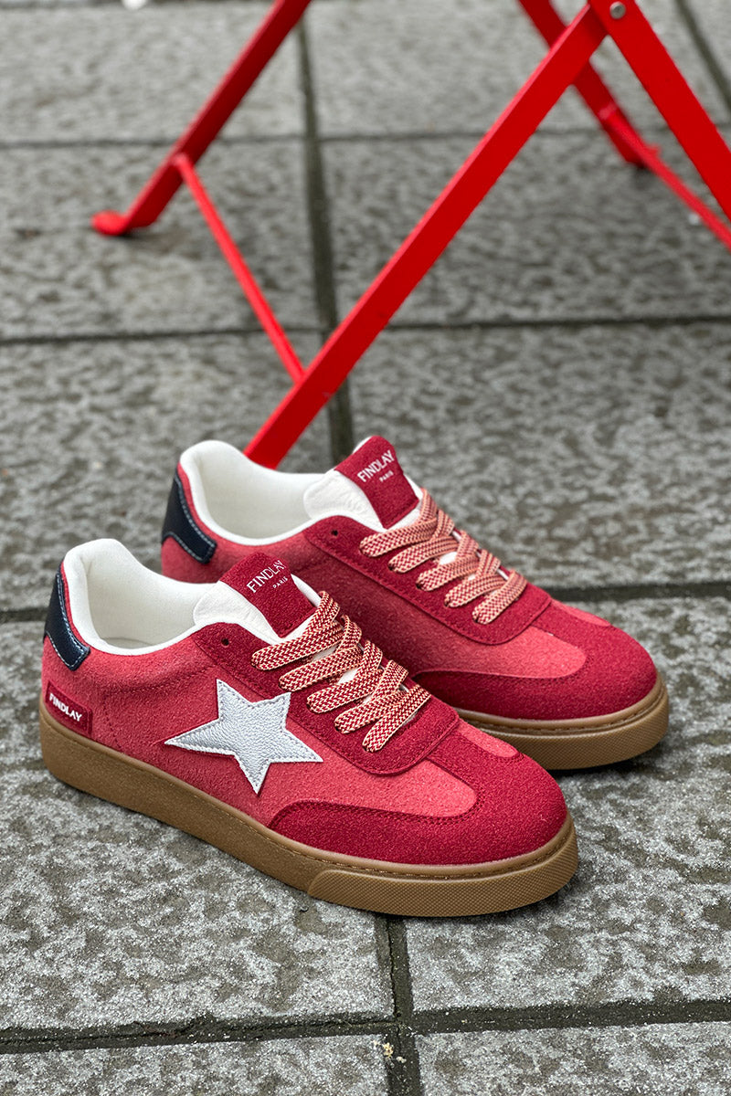 Baskets rouge bordeaux en suédine avec étoile argentée
