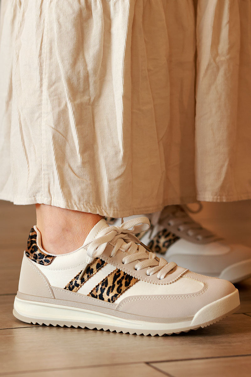 Cream and Leopard Stripe Chunky Heel Sneakers
