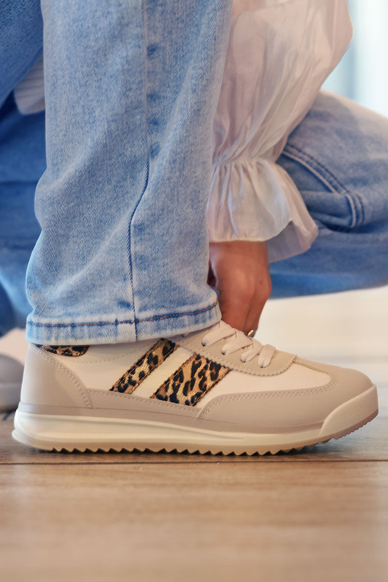 Cream and Leopard Stripe Chunky Heel Sneakers
