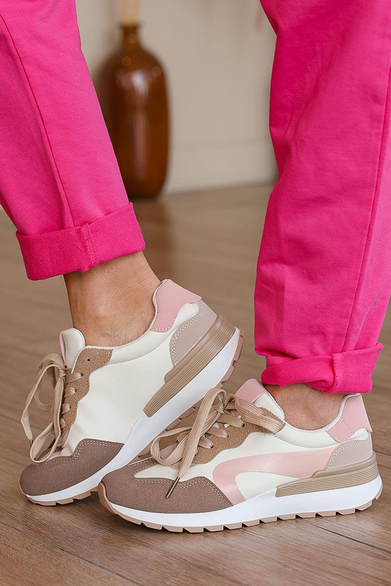 Zapatillas running bicolor topo y rosa empolvado