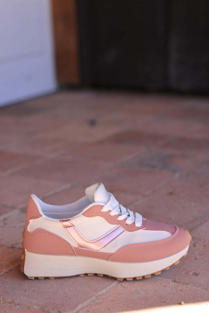 Sneakers plates à empiècement mesh - Rose saumon