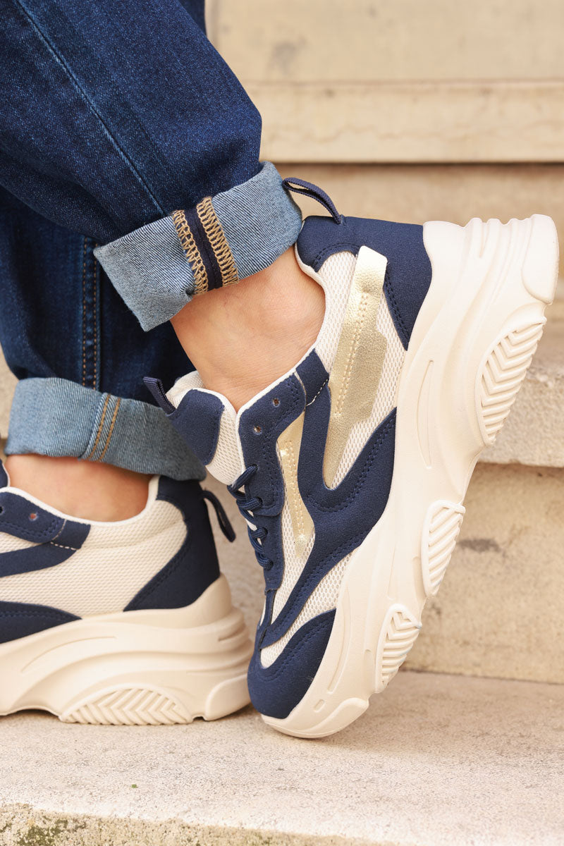 Navy blue Chunky Heel Futuristic Sport Trainers