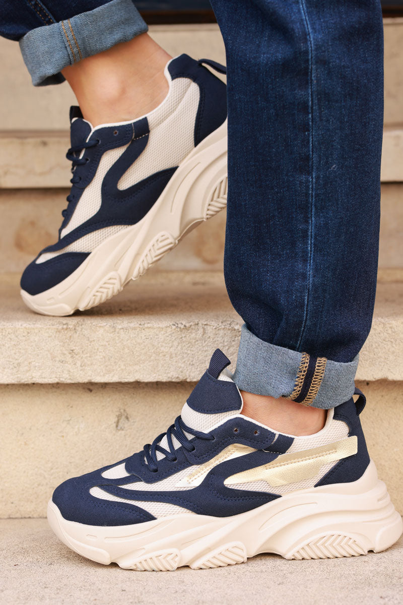 Navy blue Chunky Heel Futuristic Sport Trainers