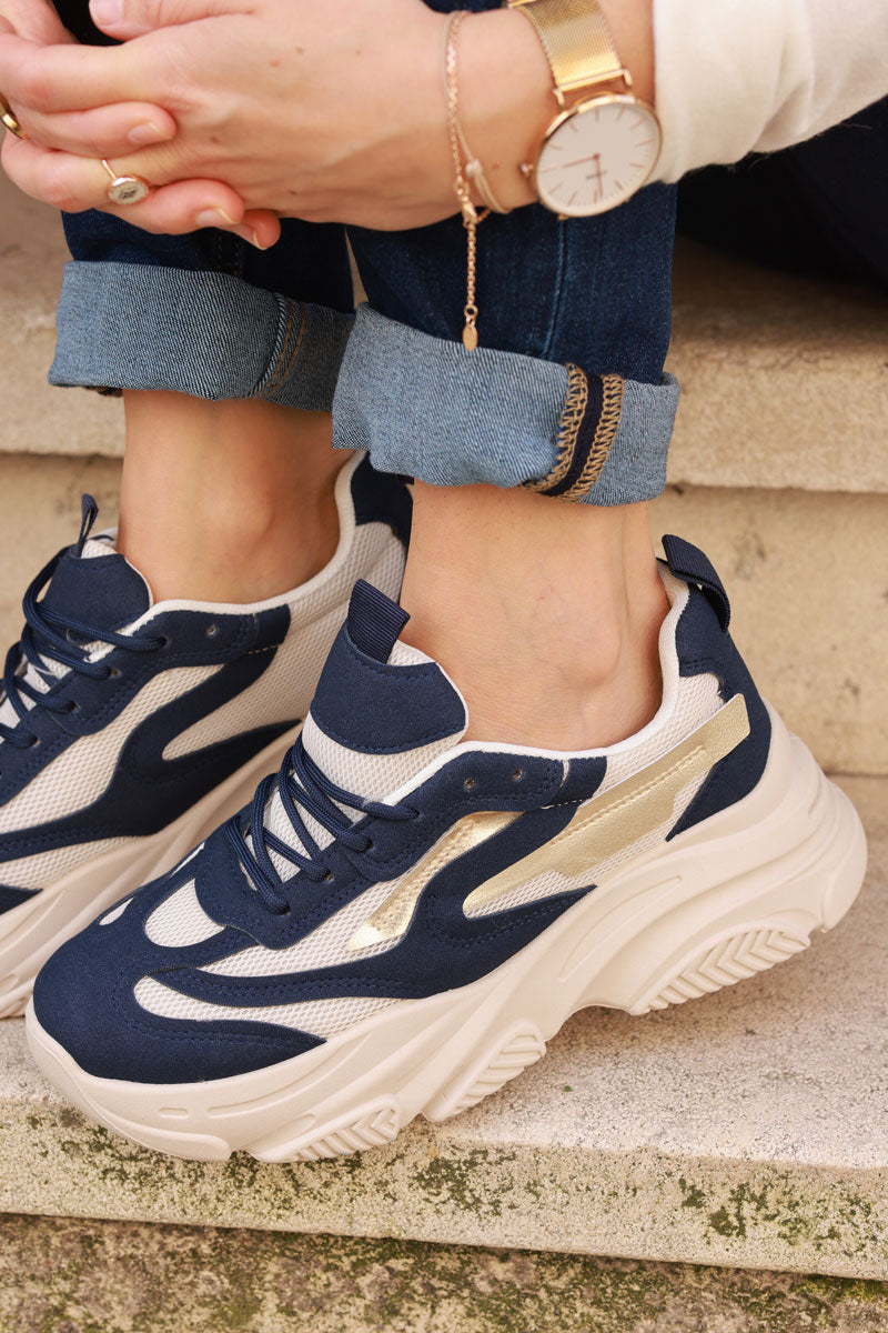 Navy blue Chunky Heel Futuristic Sport Sneakers