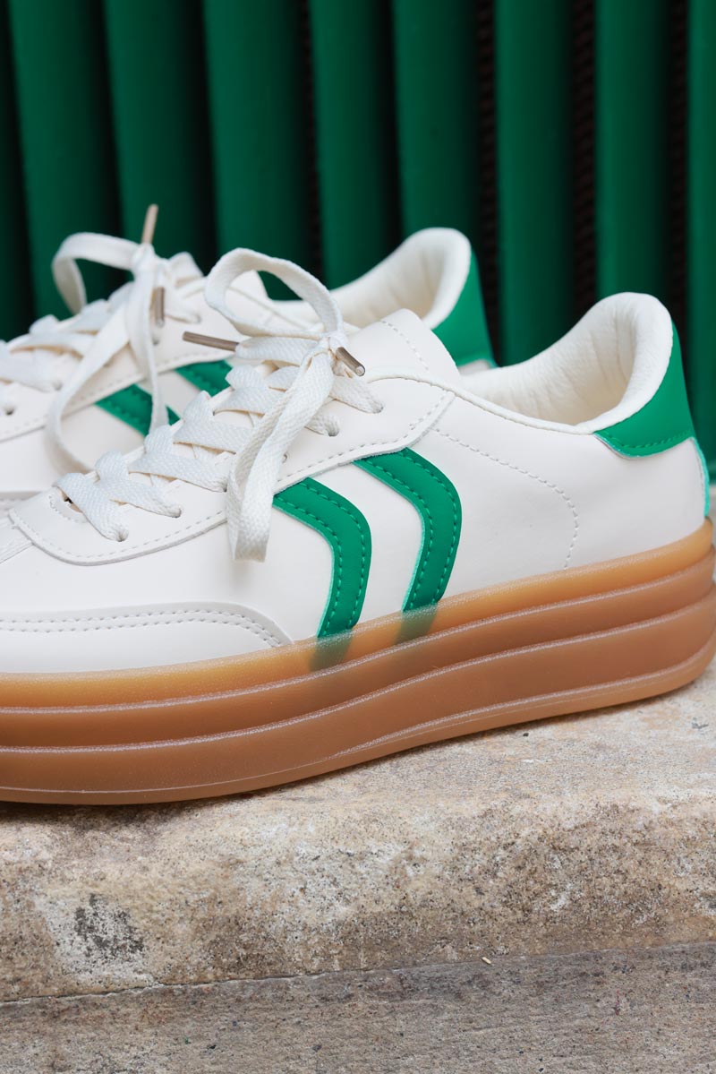 Cream and Green Striped Sport Sneakers