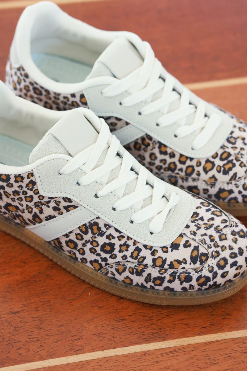 Leopard Gray Stripe Vintage Vegan Leather Trainers