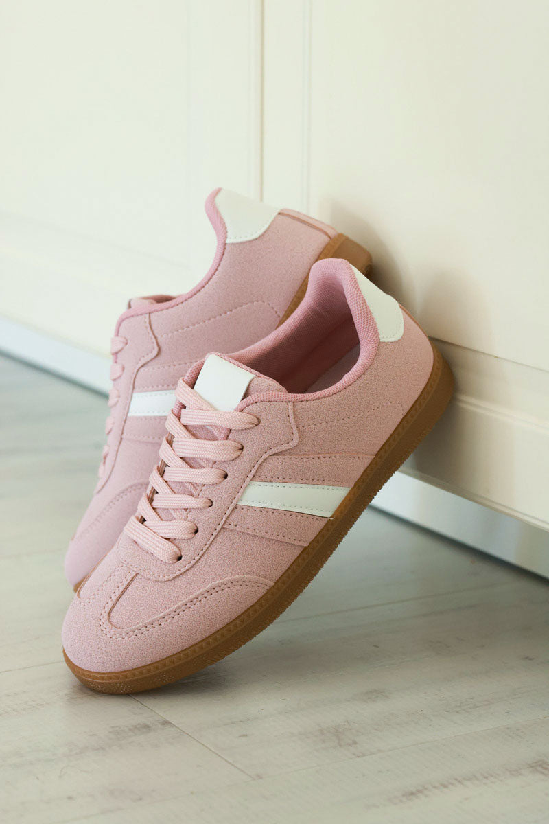 Pink White Stripe Vintage Vegan Leather Sneakers