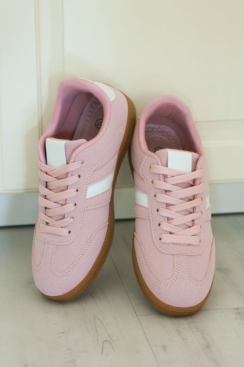 Pink White Stripe Vintage Vegan Leather Sneakers