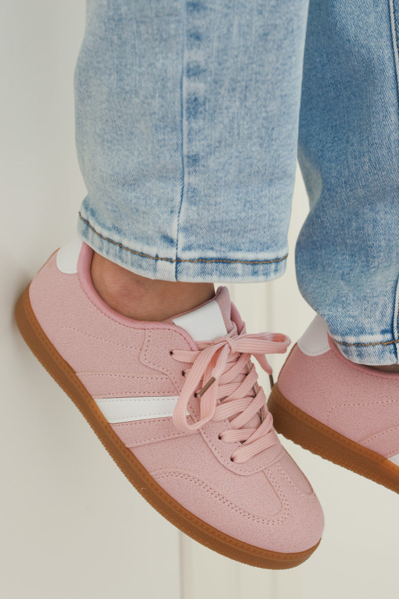 Pink White Stripe Vintage Vegan Leather Trainers