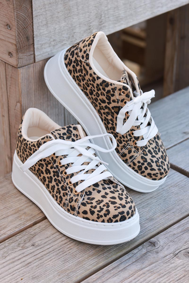 Leopard Vegan Leather Platform Sneakers

