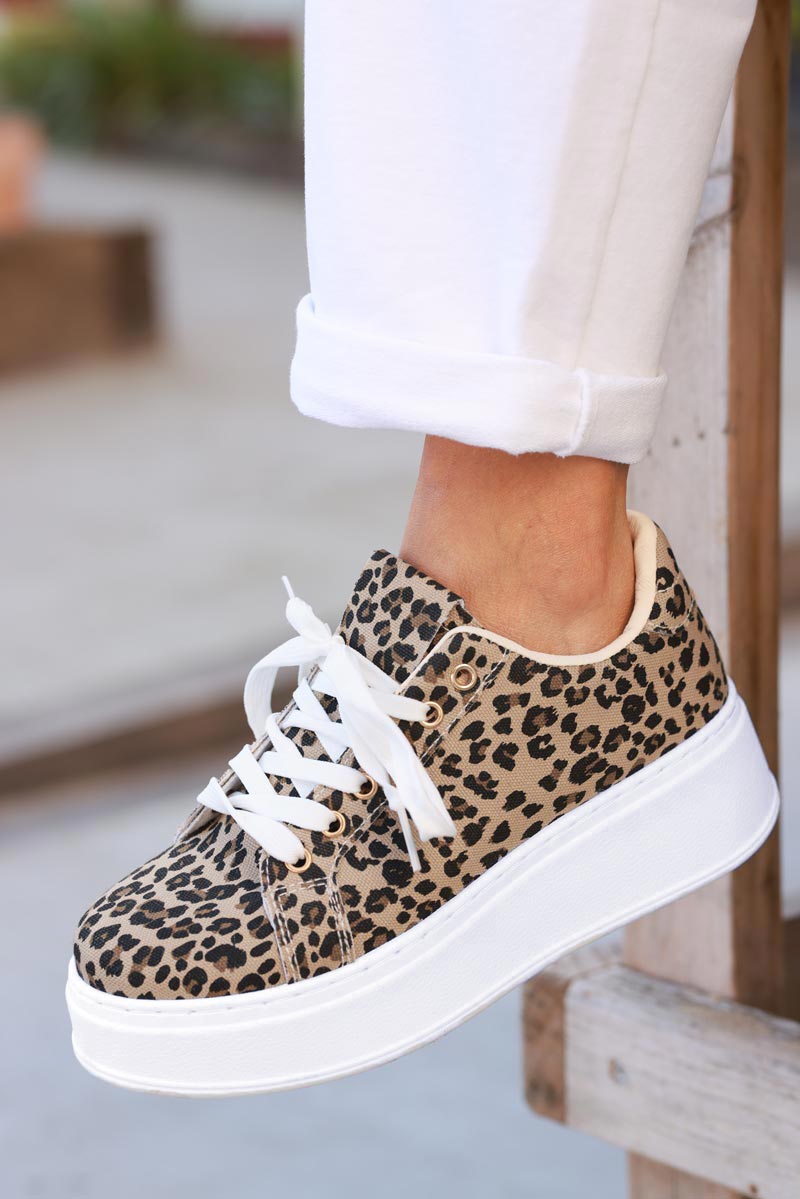 Leopard Vegan Leather Platform Sneakers

