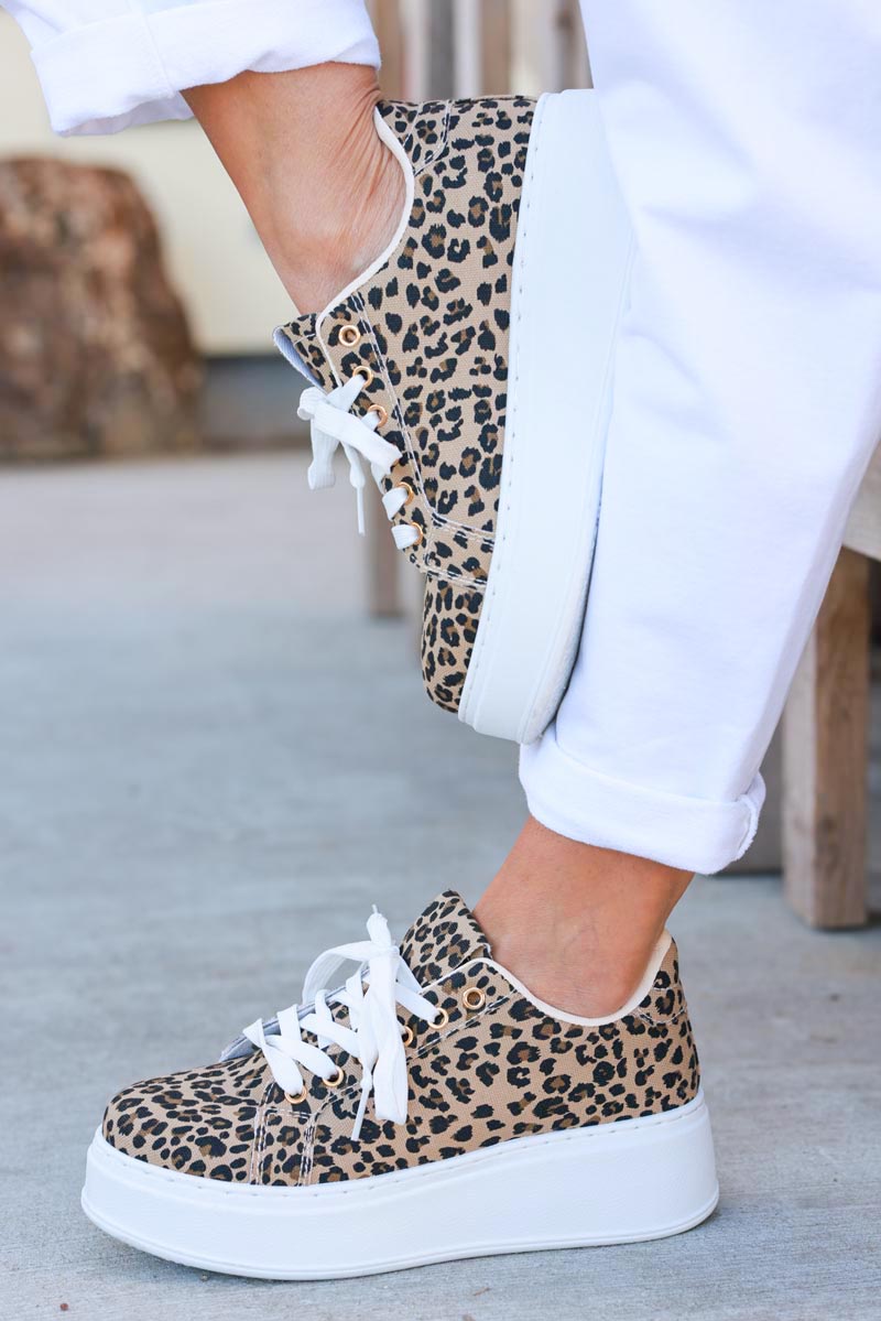 Leopard Vegan Leather Platform Sneakers

