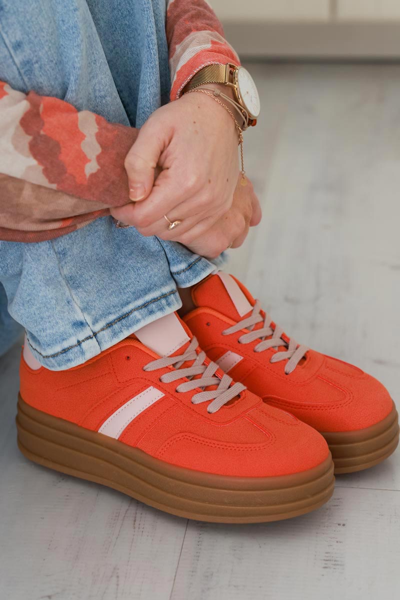 Orange/White Vintage Vegan Leather Trainers