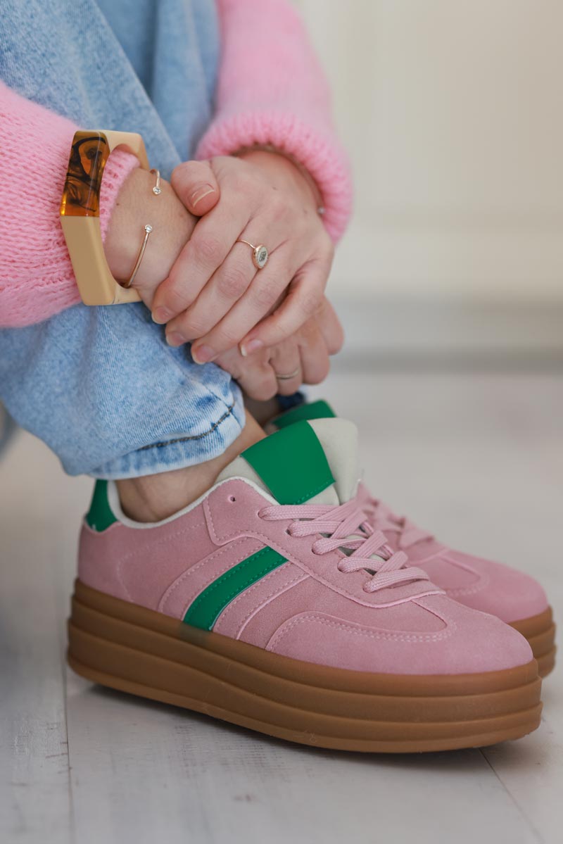 Pink/Green Vintage Vegan Leather Trainers