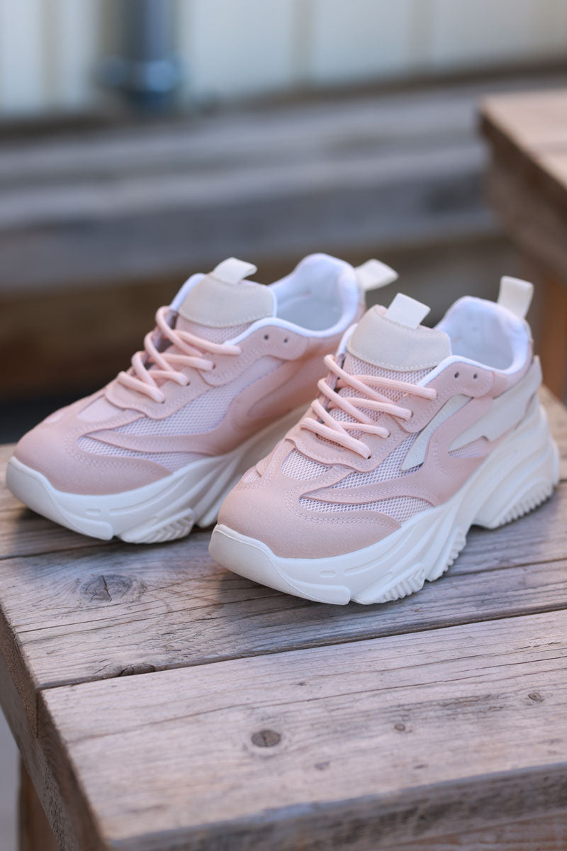 Soft Pink Chunky Heel Futuristic Sport Sneakers Horizons Lointains