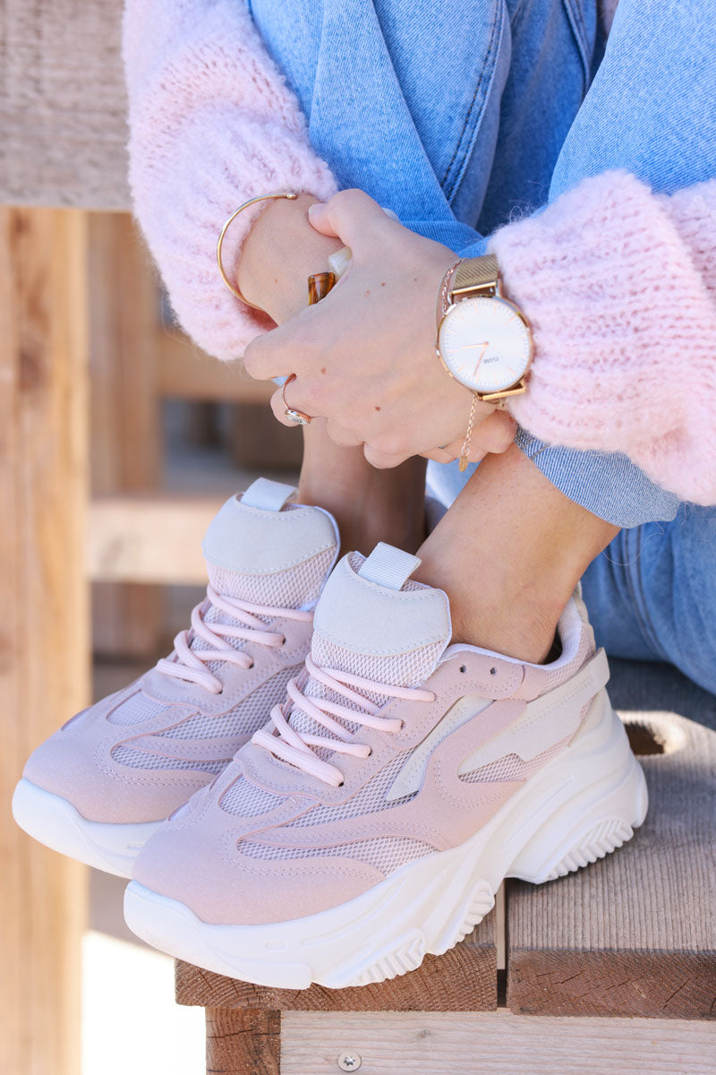 Soft pink Chunky Heel Futuristic Sport Sneakers