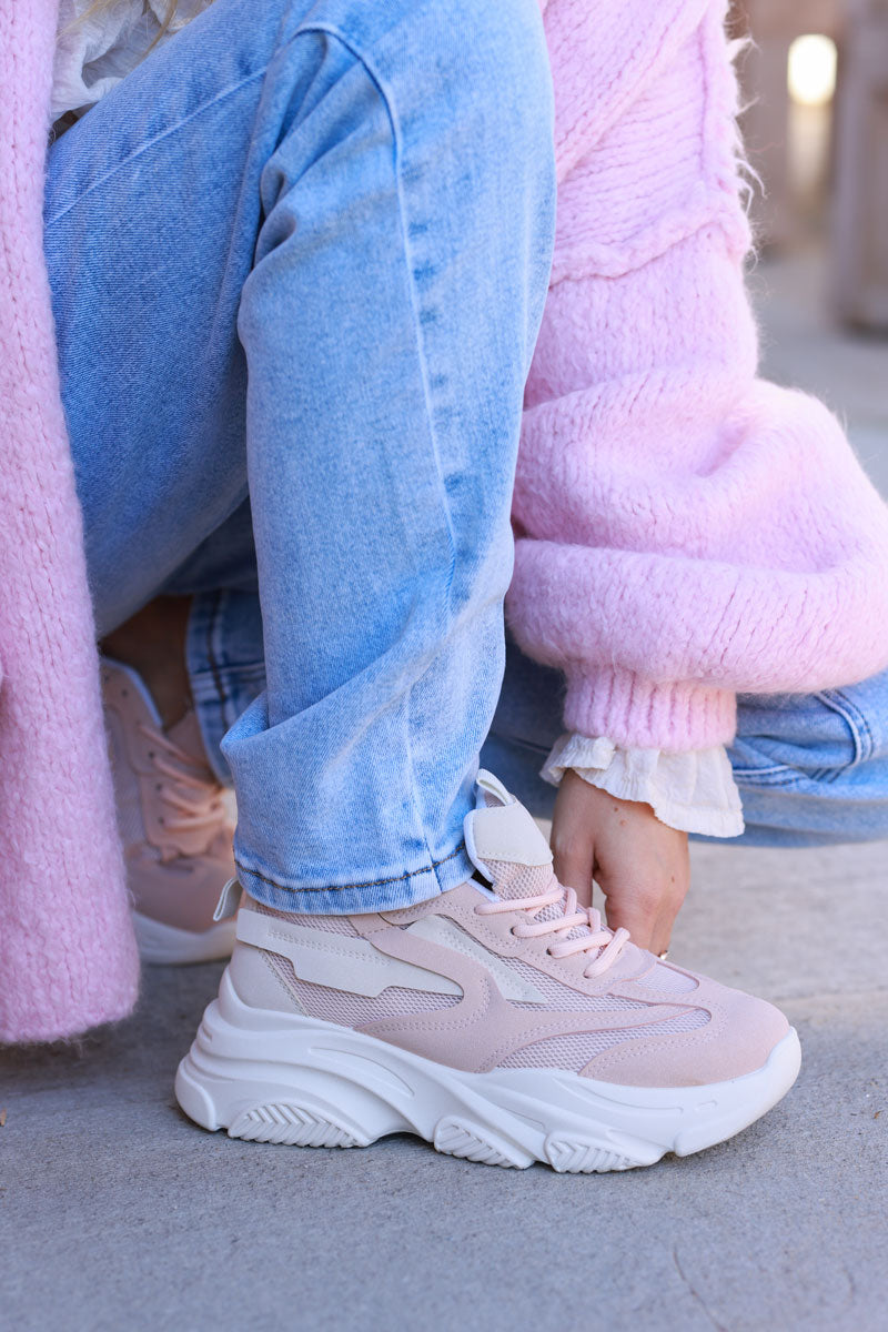 Soft pink Chunky Heel Futuristic Sport Sneakers