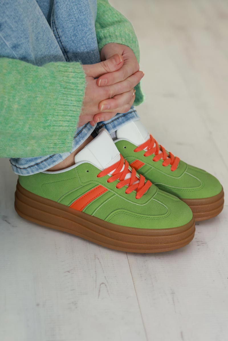 Green/Orange Stripe Vintage Vegan Leather Trainers