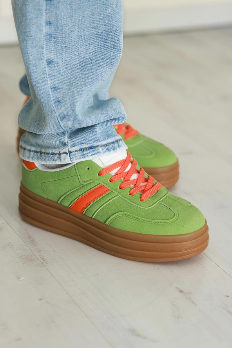 Green/Orange Stripe Vintage Vegan Leather Trainers