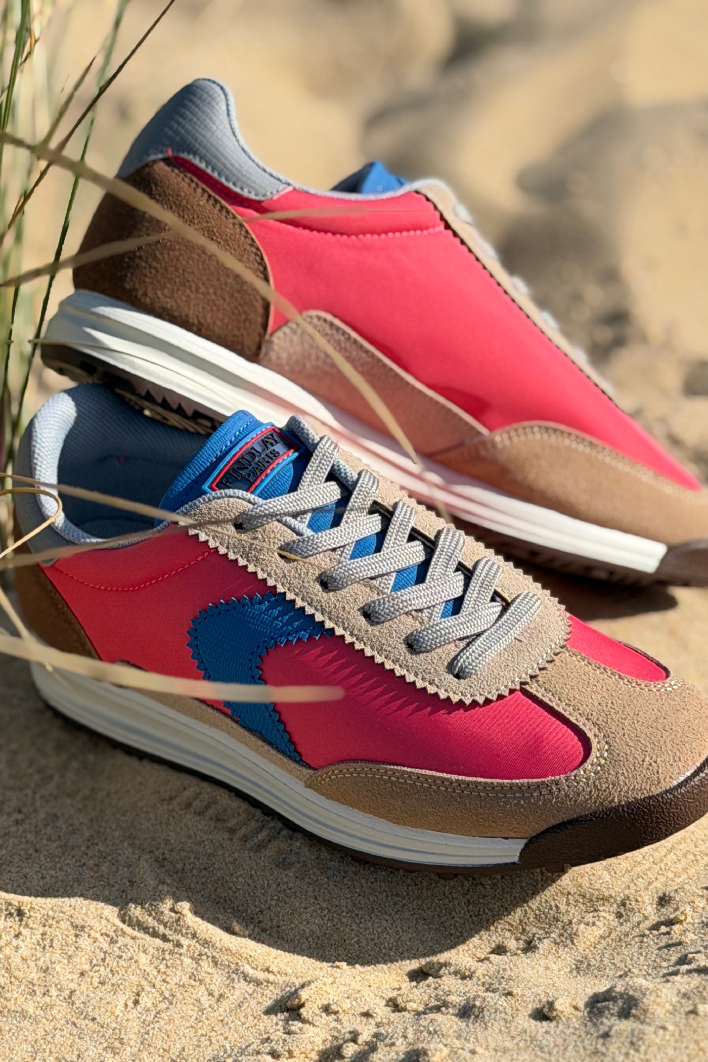 Coral and Brown Suedette Casual Sneakers
