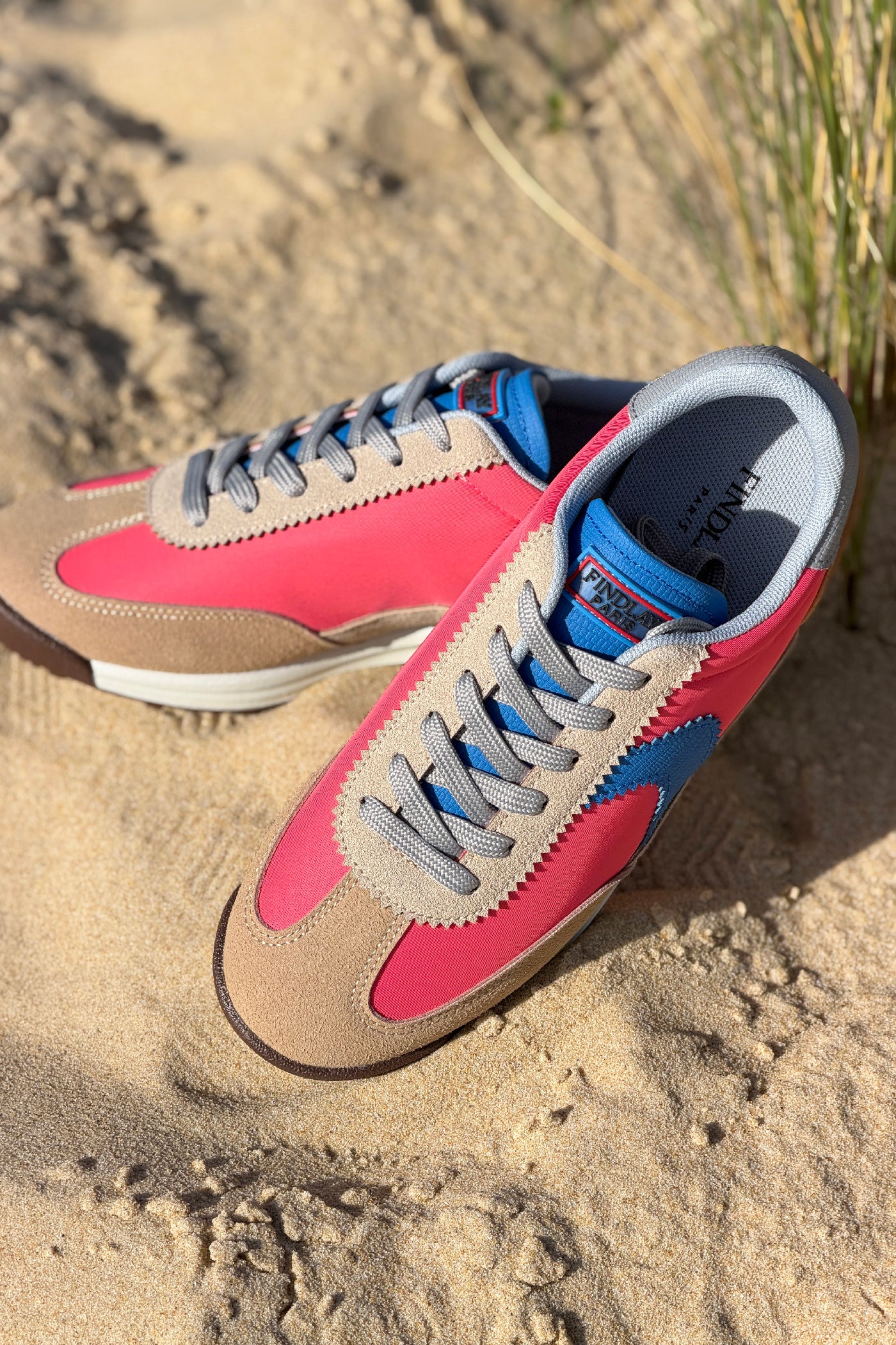 Coral and Brown Suedette Casual Sneakers
