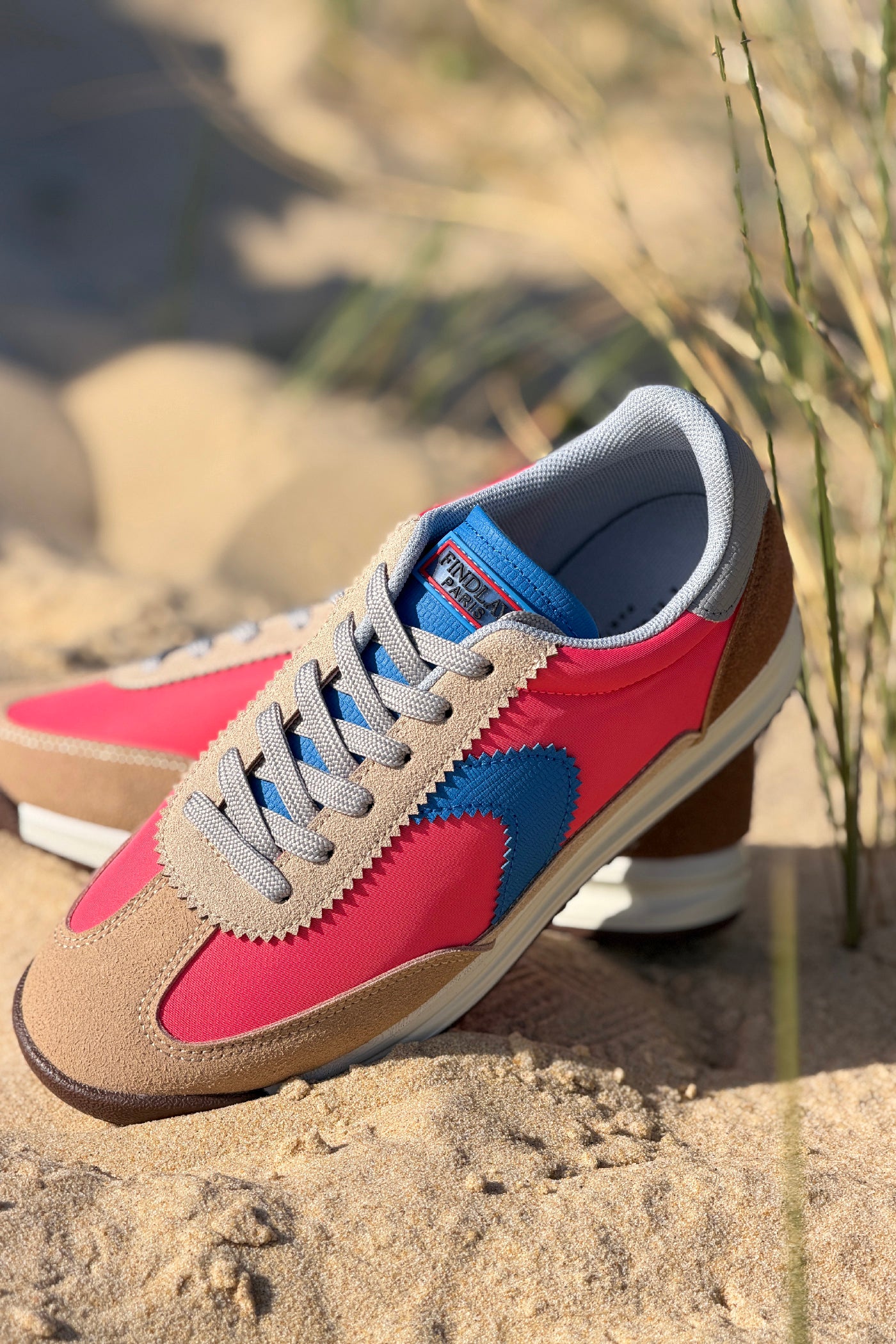 Coral and Brown Suedette Casual Sneakers
