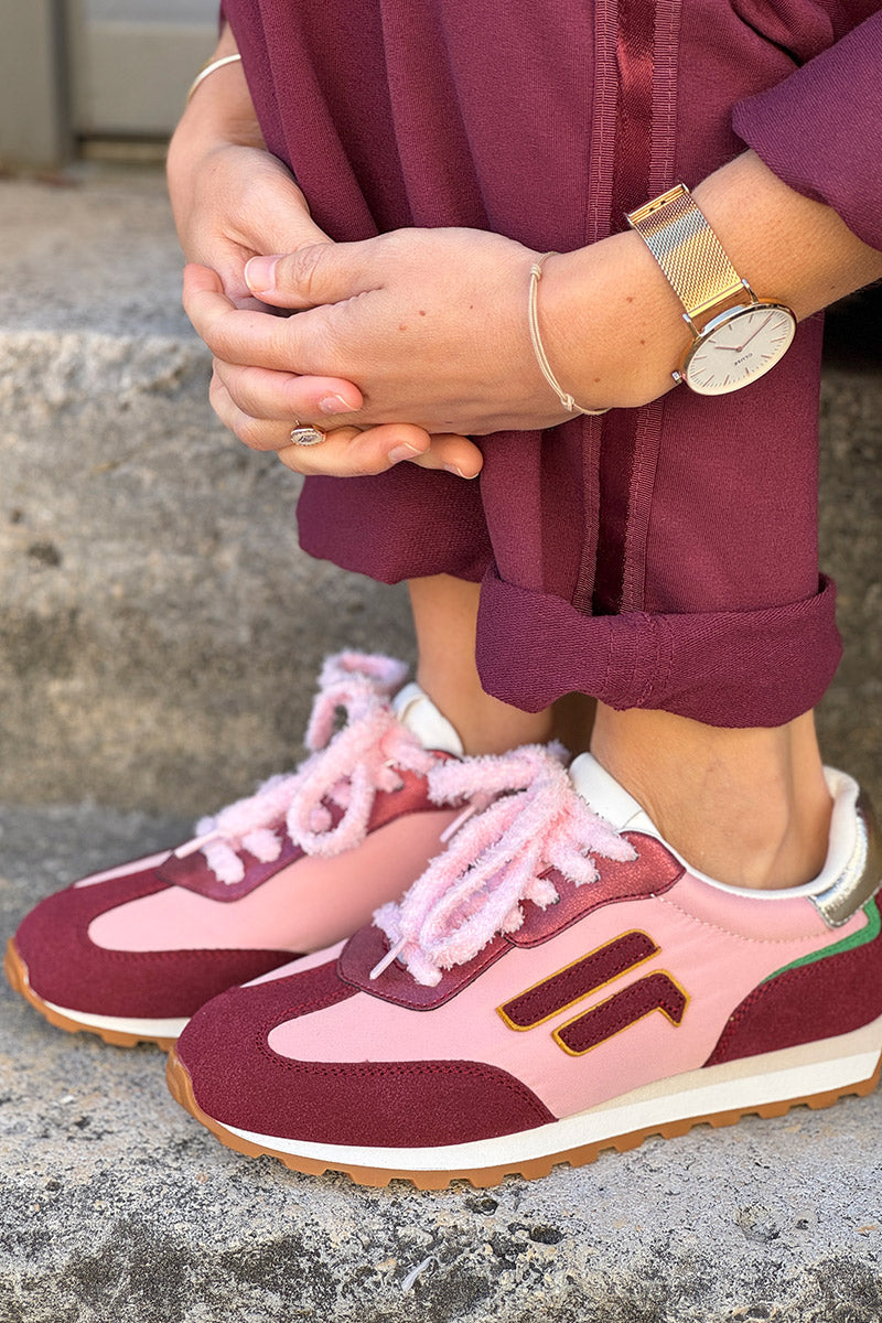 Baskets style running rose et aubergine avec lacets pilou pilou