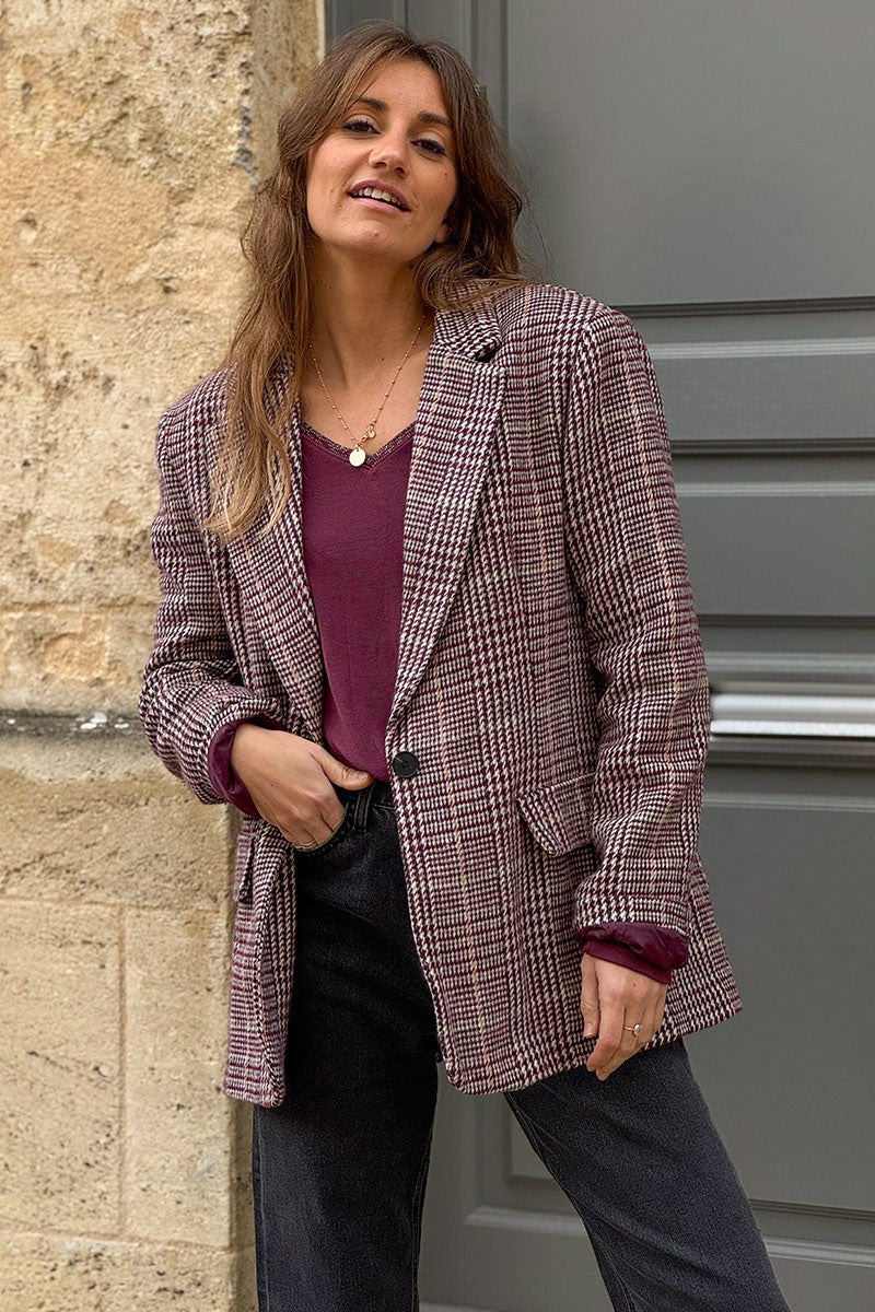Burgundy Tweed Cropped Blazer