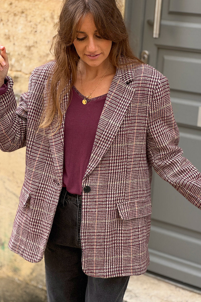 Burgundy Tweed Cropped Blazer