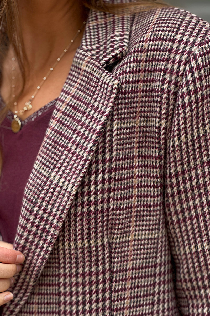 Burgundy Tweed Cropped Blazer
