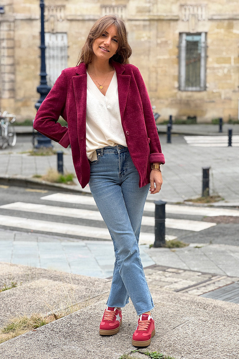 Burgundy corduroy tailored stretch blazer