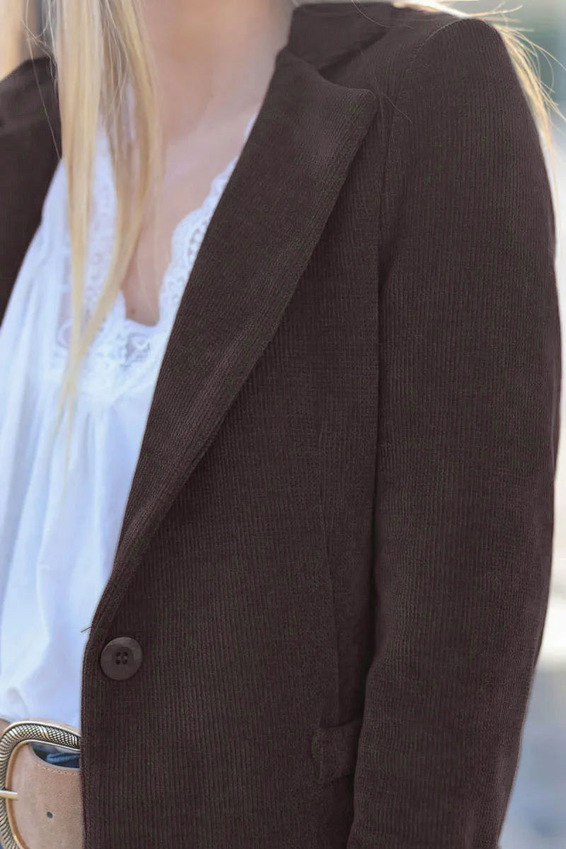 Blazer femme cintré en velours côtelé marron