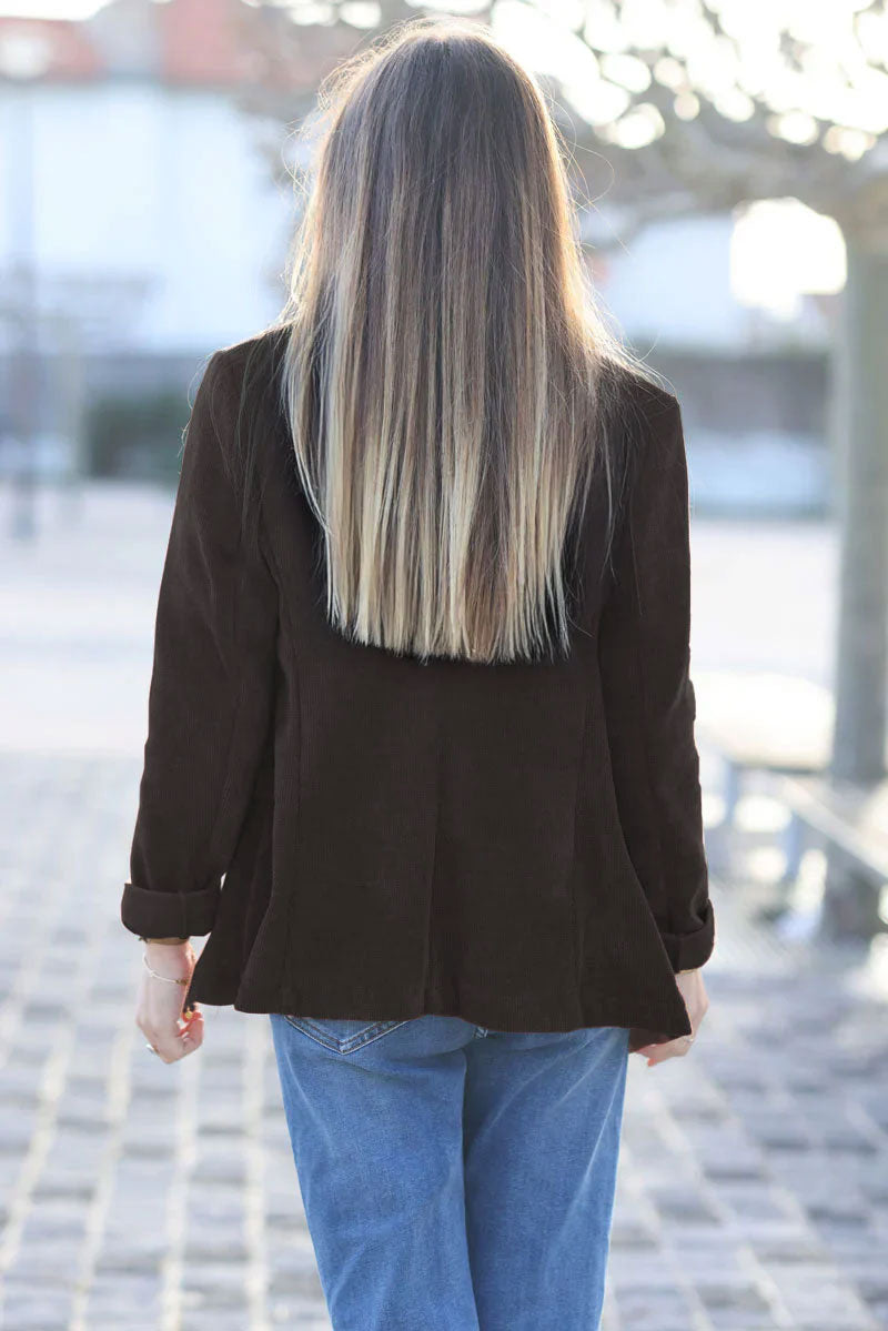 Blazer femme cintré en velours côtelé marron