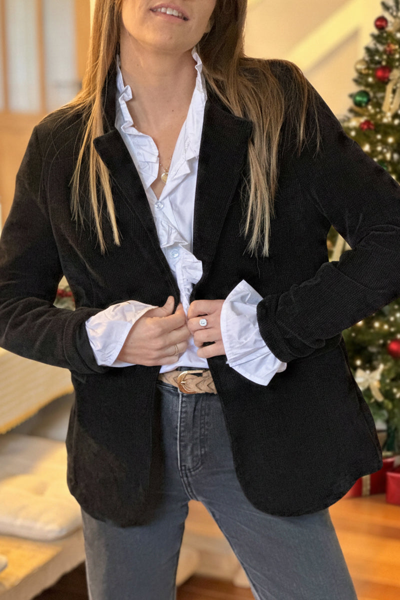 Black corduroy tailored stretch blazer