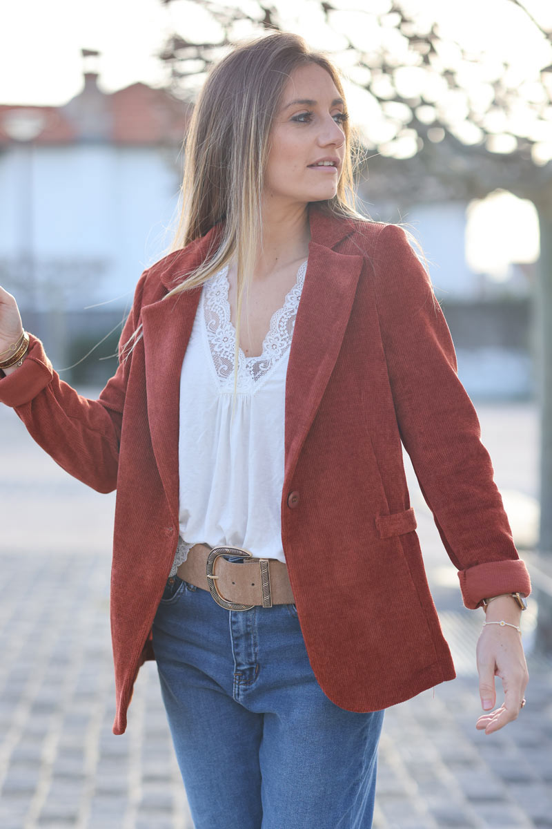 Terracotta corduroy tailored stretch blazer