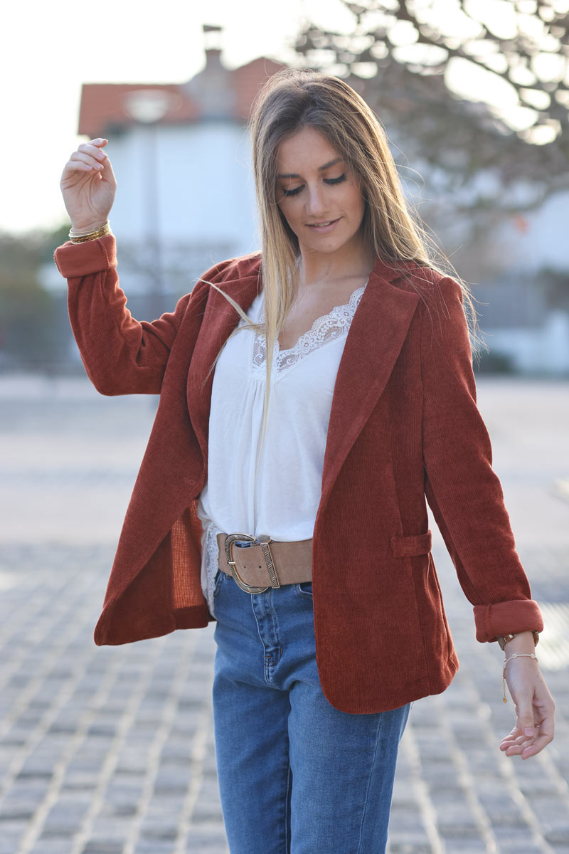 Terracotta corduroy tailored stretch blazer