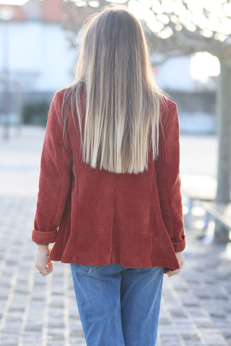 Terracotta corduroy tailored stretch blazer