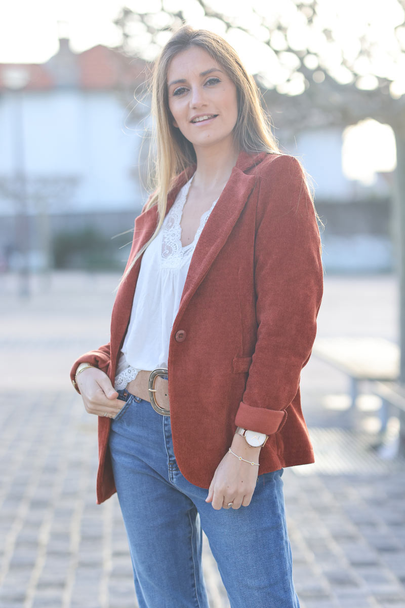 Terracotta corduroy tailored stretch blazer