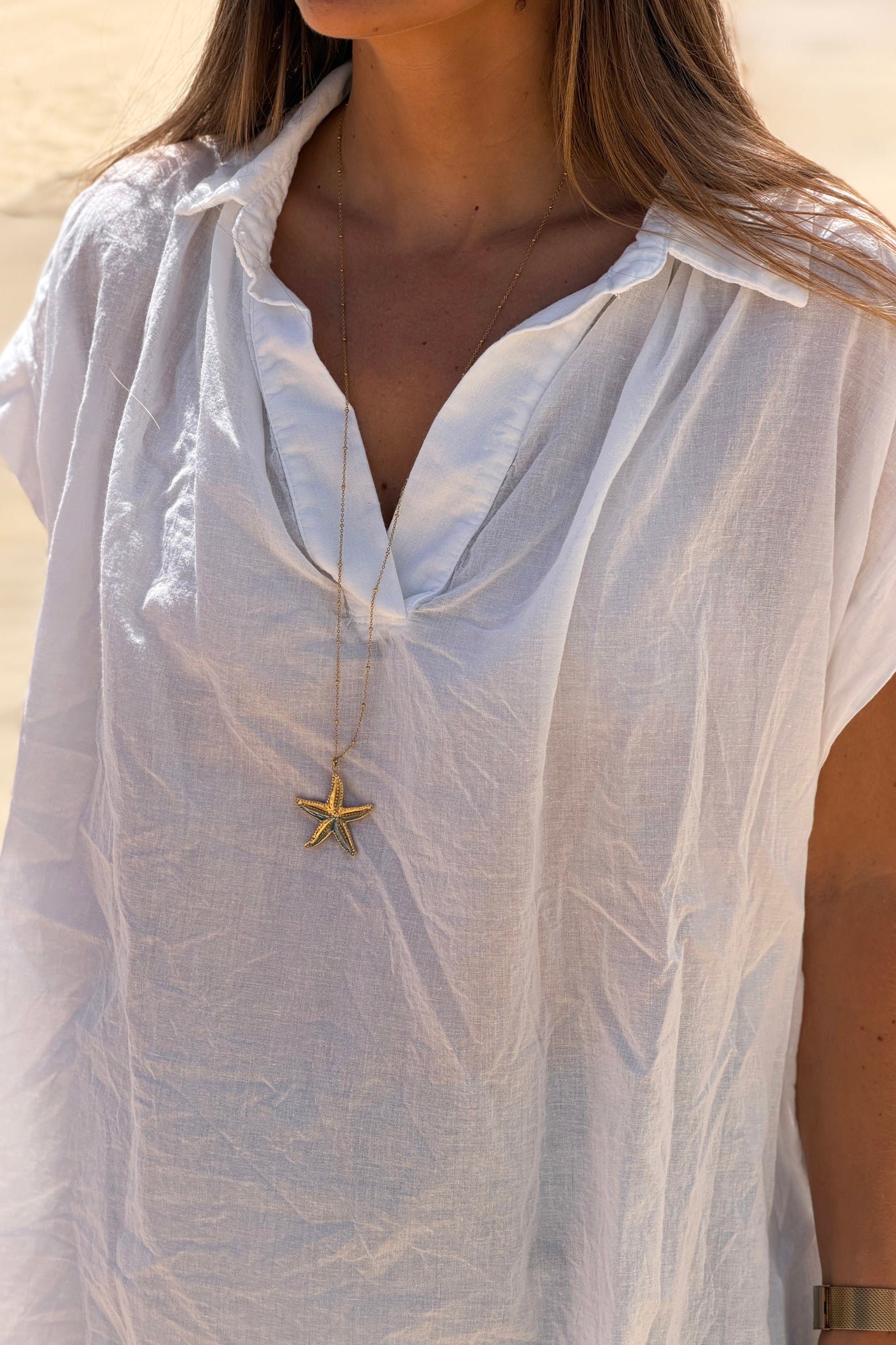 White Lightweight Woven Collared Blouse