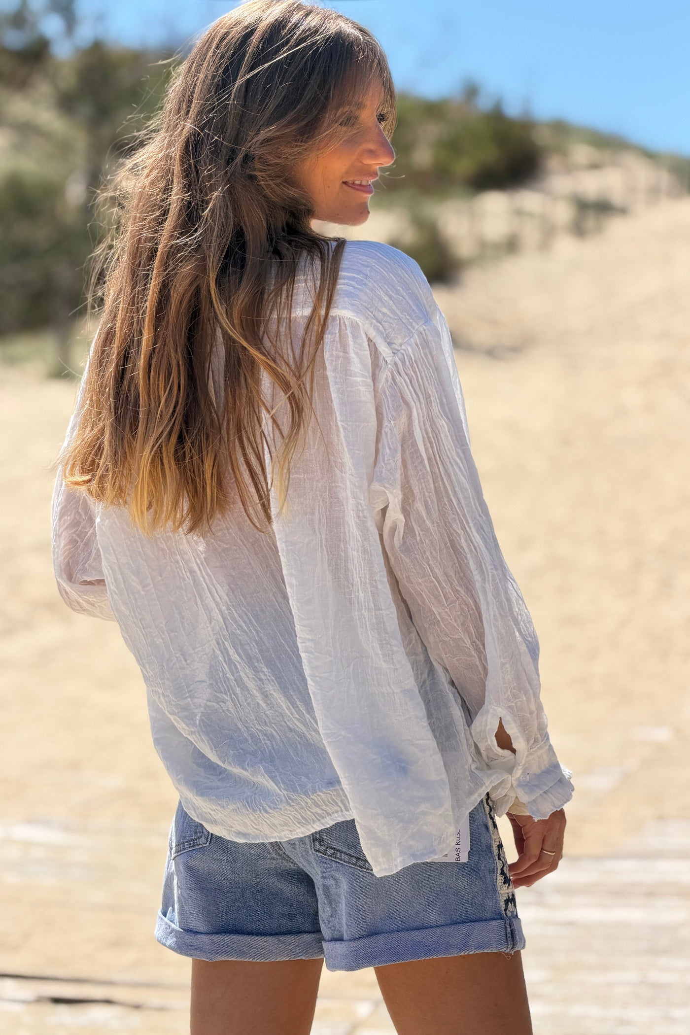 White Crinkle Gauze Romantic Ruffles Blouse