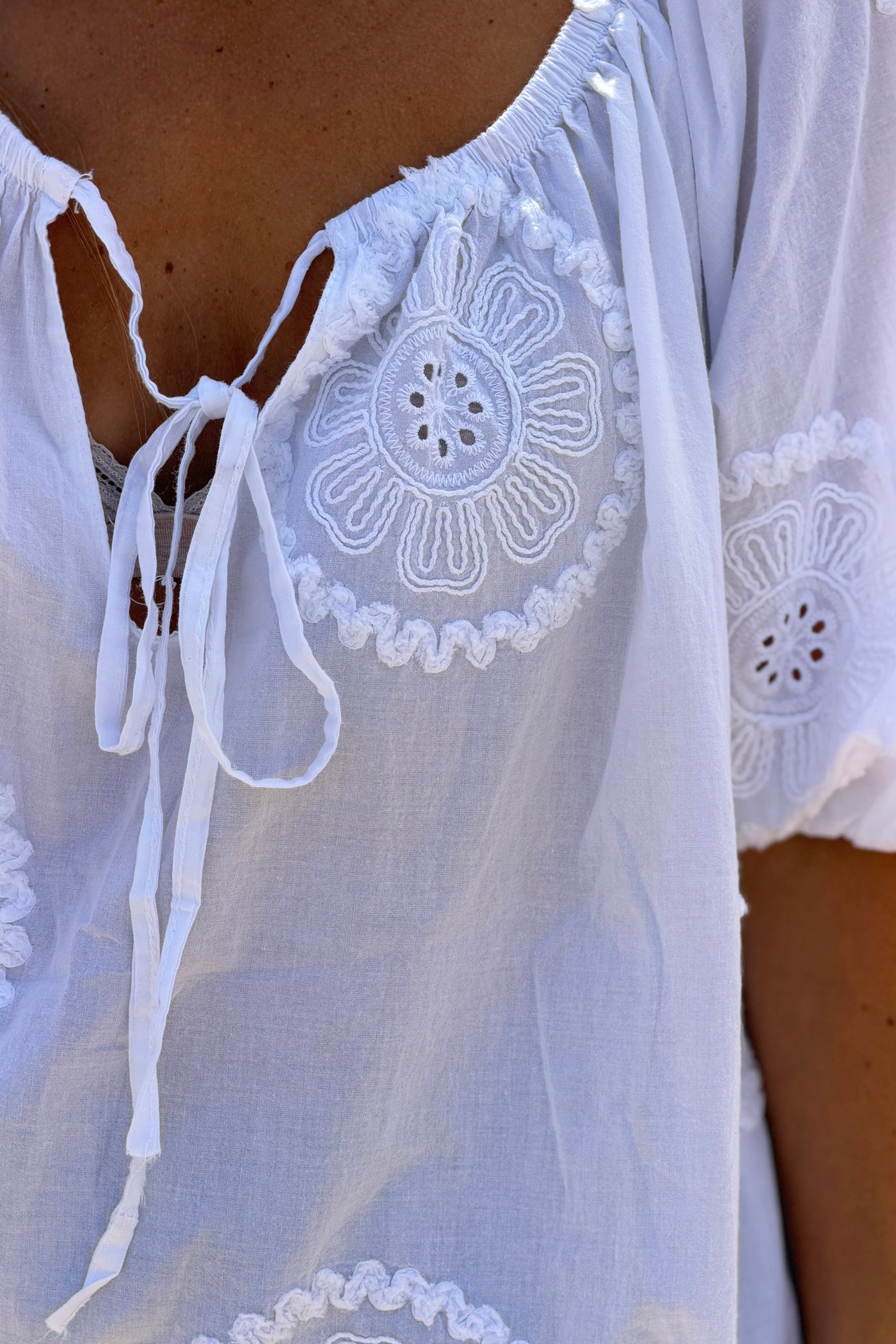 White Eyelet Peasant Top
