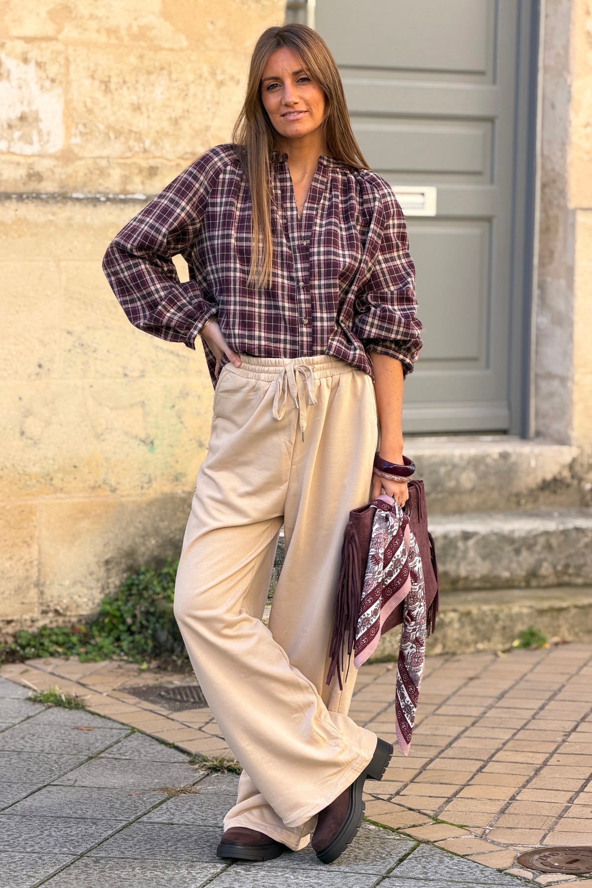 Aubergine Plaid Cotton Flannel Blouse