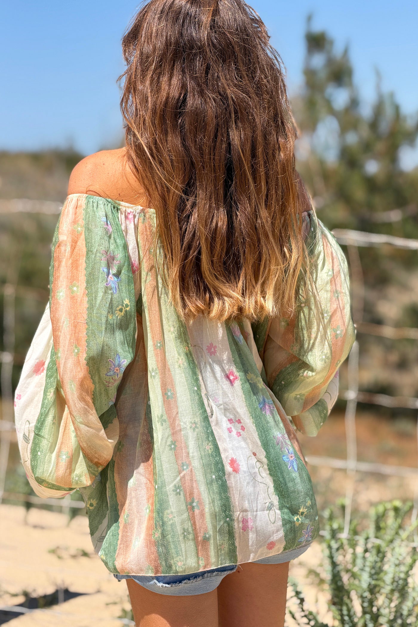 Sage Floral Stripe Goddess Blouse