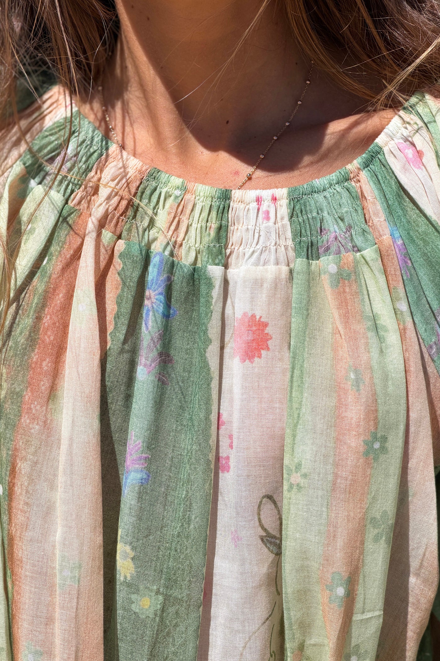 Sage Floral Stripe Goddess Blouse