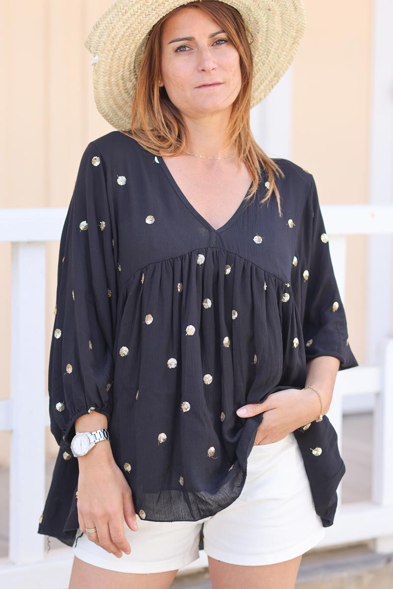 Sequin polka dot store top