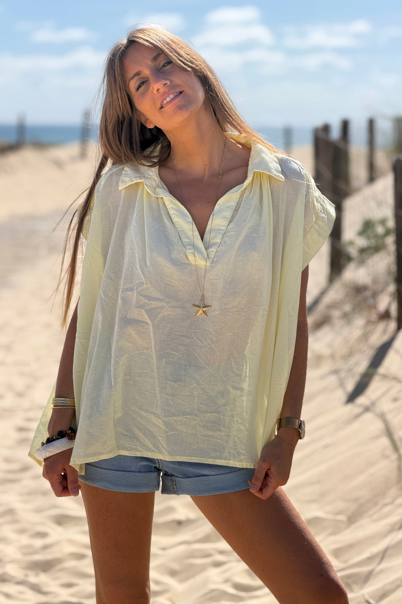 Yellow Lightweight Woven Collared Blouse
